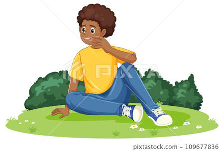 Emotional teen sitting on the grass 109677836