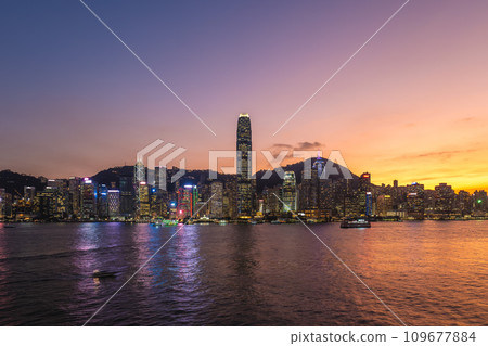 night view of victoria harbor and hongkong island in hong kong, China 109677884