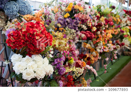 Flowers on display in shop Flowers on display in shop 109677893