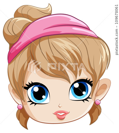 Cute girl wearing headband cartoon face 109678061