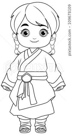Outline of Asian Cartoon Character for Colouring 109678109