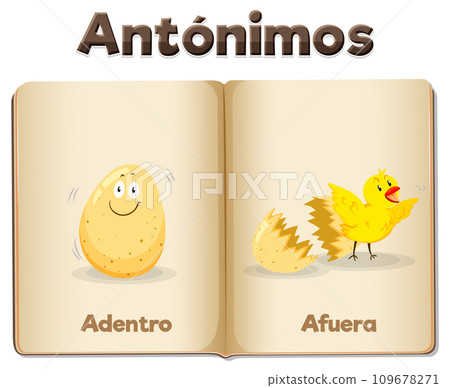 Adentro and Afuera: Antonym Word Card in Spanish Language means inside and outside 109678271