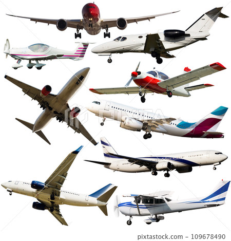Collage of different civil airplanes Collage of different civil airplanes 109678490
