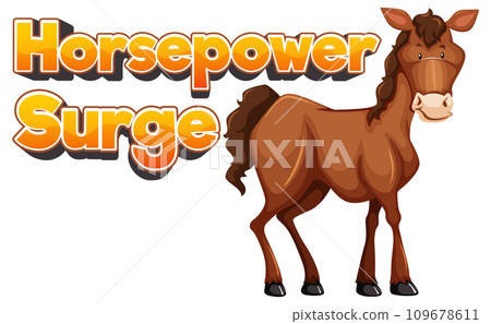 Horsepower Surge: Cartoon Horse Illustration with Text Banner 109678611