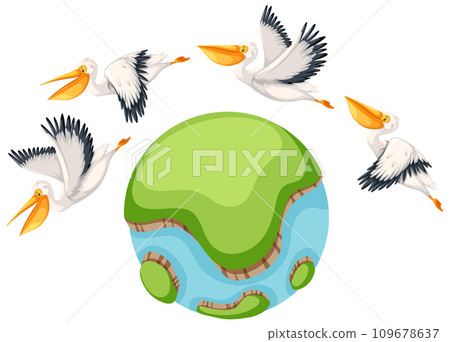 Pelican Migration: Flying Above Earth 109678637