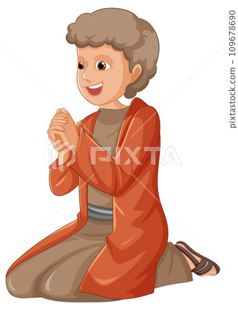 Cartoon Character Praying on One Knee Cartoon Character Praying on One Knee 109678690
