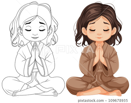 Girl Sitting and Praying in Meditation 109678935