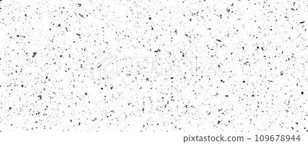 Black and white mottled seamless pattern. Small grunge sprinkles, particles, dust and spots texture. Noise grain repeating background. Overlay random grit wallpaper. Vector dotted backdrop 109678944