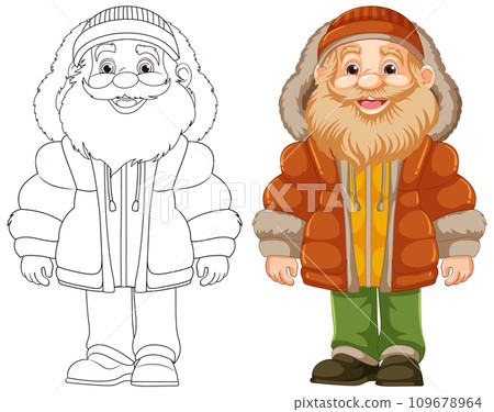 Old Man Cartoon Character in Winter Attire 109678964