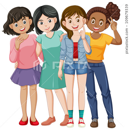 Diversity Girls Friendship Vector 109679339