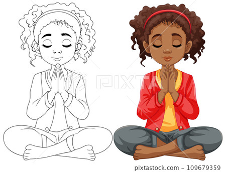 Curly-haired Woman Meditating with Closed Eyes 109679359