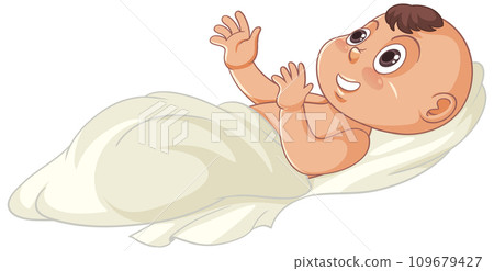 Infant Baby Boy Wrapped in Cloth Cartoon Character Infant Baby Boy Wrapped in Cloth Cartoon Character 109679427