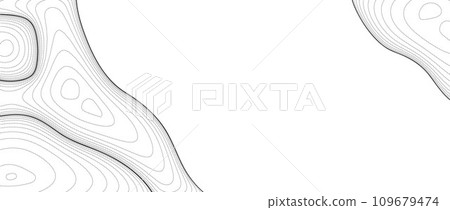 Black and white abstract line background. Topographic contour map concept. Linear terrain outline pattern. Geographic design template wallpaper for poster, banner, print, booklet, brochure. Vector Black and white abstract line background. Topographic contour map concept. Linear terrain outline pattern. Geographic design template wallpaper for poster, banner, print, booklet, brochure. Vector 109679474