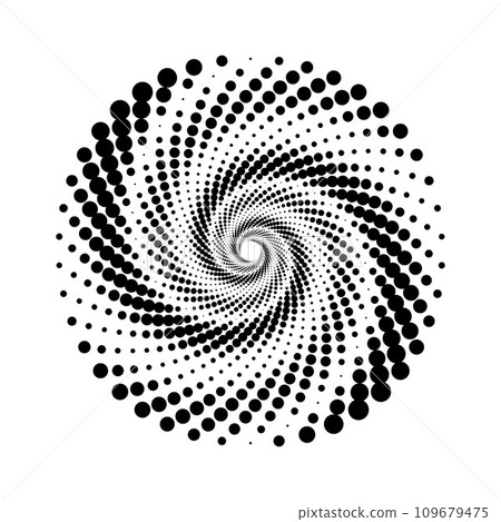 Dotted spiral element. Radial spinning halftone form. Circle swirl dots shape. Abstract geometric background for poster, banner, logo, icon, collage, tattoo, presentation, booklet. Vector sign Dotted spiral element. Radial spinning halftone form. Circle swirl dots shape. Abstract geometric background for poster, banner, logo, icon, collage, tattoo, presentation, booklet. Vector sign 109679475