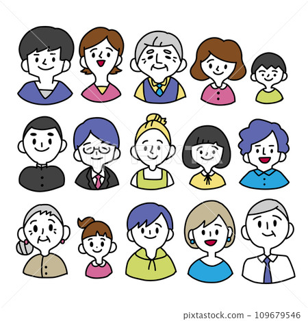 Icon illustration set of people's faces of various generations 109679546