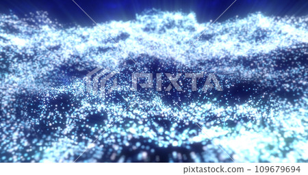 Blue waves from energy particles magical glowing high tech futuristic light dots abstract background Blue waves from energy particles magical glowing high tech futuristic light dots abstract background 109679694
