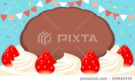 Strawberry cake background (milk chocolate 16:9) 109680449