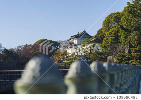 Main gate stone bridge (Nijubashi) seen from the plaza in front of the Imperial Palace 109680483