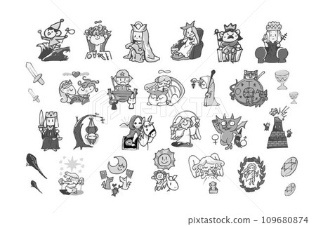 流行可愛的塔羅牌插畫套裝(黑白) 流行可愛的塔羅牌插畫套裝(黑白) 109680874