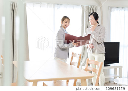 Real estate sales staff providing information on furnished properties Real estate sales staff providing information on furnished properties 109681159