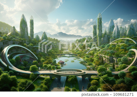 Metropolis friendly ecology mega city buildings and towers, green environment city center metropolis, Green garden in modern city, forest and garden in midtown, greenery skyscraper, Generative Ai Metropolis friendly ecology mega city buildings and towers, green environment city center metropolis, Green garden in modern city, forest and garden in midtown, greenery skyscraper, Generative Ai 109681271
