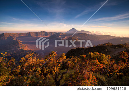 Mount Bromo volcano during sunset 109681326