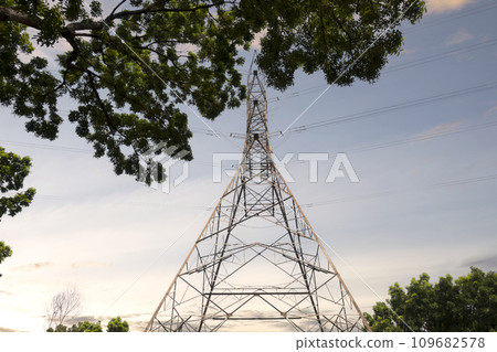 High voltage power lines tower 109682578