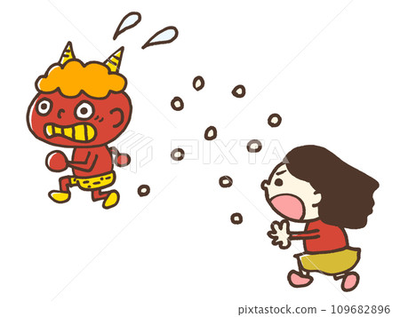 Illustration of a demon running away from beans Illustration of a demon running away from beans 109682896