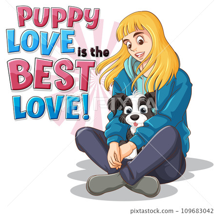 Girl with cute puppy 109683042