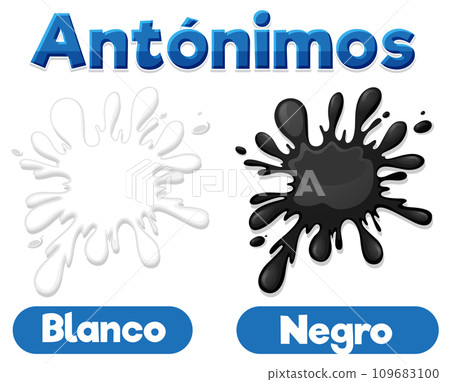 Antonym Word Card in Spanish: Blanco and Negro means white and black 109683100