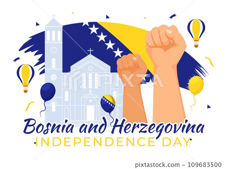 Bosnia and Herzegovina Independence Day Vector Illustration on 1st of March with Waving Flag and Landmark Building in Memorial Holiday flat Background 109683500