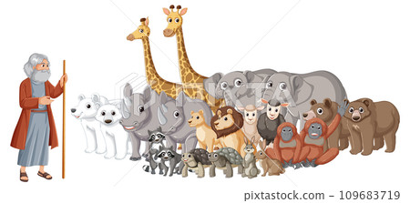 Wild Animal Cartoon and Noah's Bible Story Wild Animal Cartoon and Noah's Bible Story 109683719