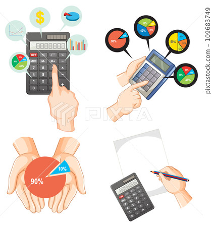 Human Hand Calculating with Calculator Icon 109683749