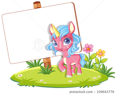Cartoon Unicorn in Nature Scene Cartoon Unicorn in Nature Scene 109683776