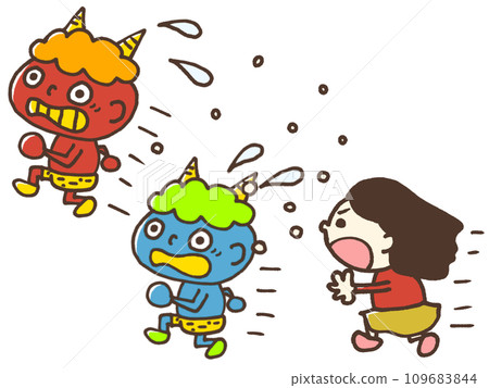 Illustration of a demon running away from beans 109683844