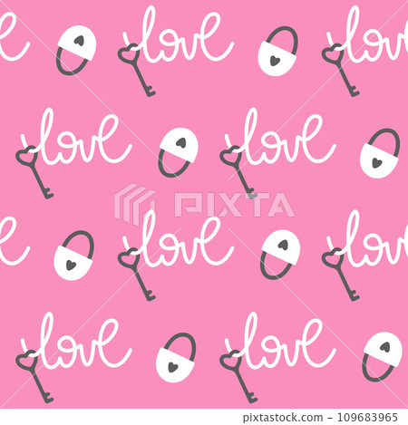 Seamless pattern lovelock, love key, hearts 109683965