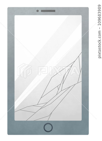 Simple gray smartphone with cracked and broken screen Simple gray smartphone with cracked and broken screen 109683989