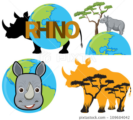 Set of rhinoceros animal icon Set of rhinoceros animal icon 109684042