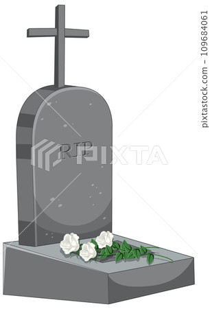 Isolated Tombstone with White Flower: A Vector Cartoon Illustration Isolated Tombstone with White Flower: A Vector Cartoon Illustration 109684061