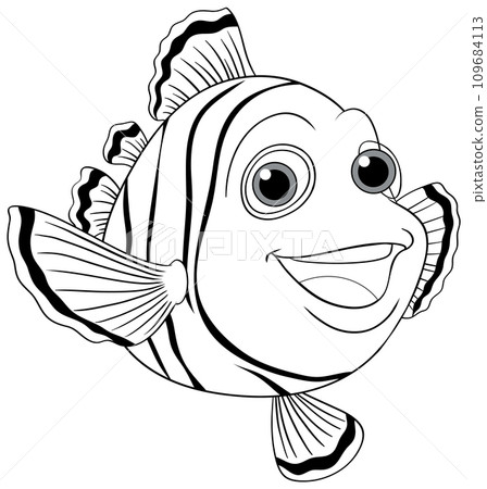 Cheerful Clownfish Outline Illustration Cheerful Clownfish Outline Illustration 109684113