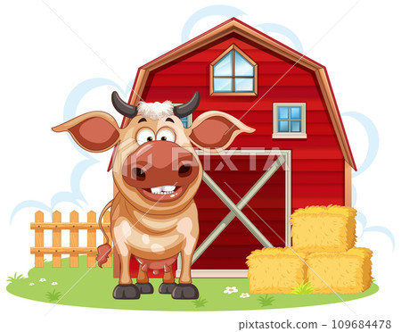 Cow with barn in cartoon style Cow with barn in cartoon style 109684478