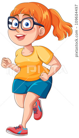 Chubby Woman Running Pose Cartoon Character Chubby Woman Running Pose Cartoon Character 109684497