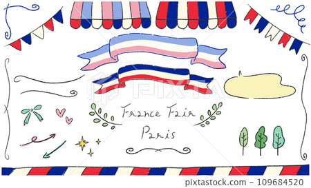 一套時尚的手繪插圖，具有法國風格的設計和裝飾。 109684520
