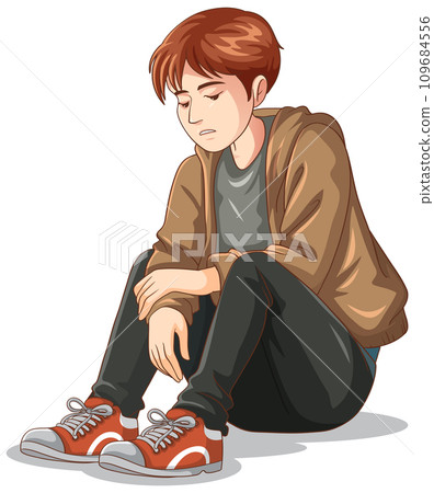 Sad teenage sitting on the floor Sad teenage sitting on the floor 109684556