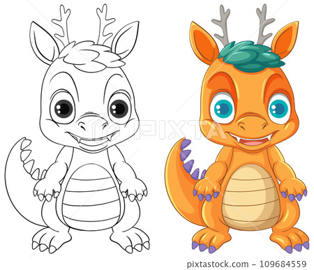 Dinosaur cartoon and its doodle coloring character Dinosaur cartoon and its doodle coloring character 109684559