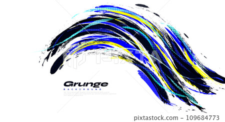 Abstract Blue Black and Yellow Brush Background with Halftone Effect. Sport Background. Brush Stroke Illustration for Banner or Poster. Scratch and Texture Elements For Design Abstract Blue Black and Yellow Brush Background with Halftone Effect. Sport Background. Brush Stroke Illustration for Banner or Poster. Scratch and Texture Elements For Design 109684773