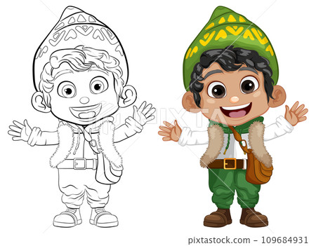 Cheerful Boy in Winter Celebration Outfit 109684931