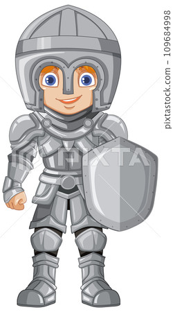Cartoon knight boy holding shield 109684998
