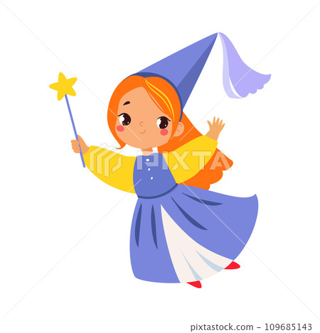 Flying Pixie Godmother with Magic Wand as Fairy Tale Character Vector Illustration 109685143