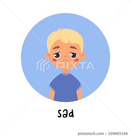 Kid Emotion with Sad Boy Character in Round Shape Show Face Expression Vector Illustration 109685166